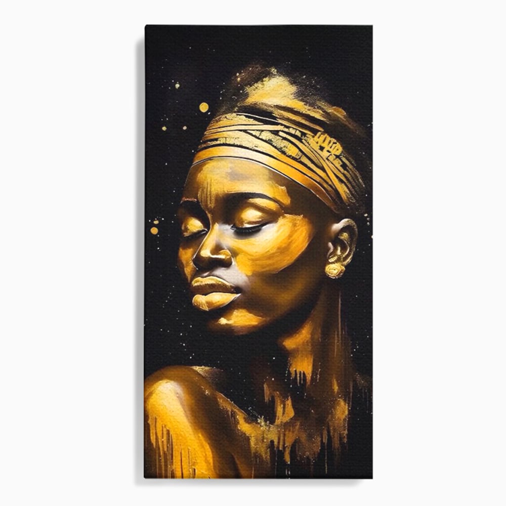 Tablou canvas cu tablou canvas portret femeie auriu, fara rama, pe sasiu de lemn
